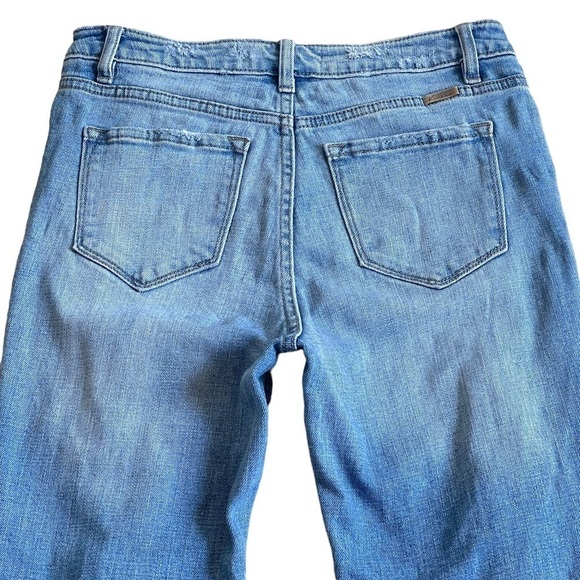 KanCan Women’s High Rise Distressed Leopard Patch Jeans Size 7/27 Blue Distress - Picture 7 of 9